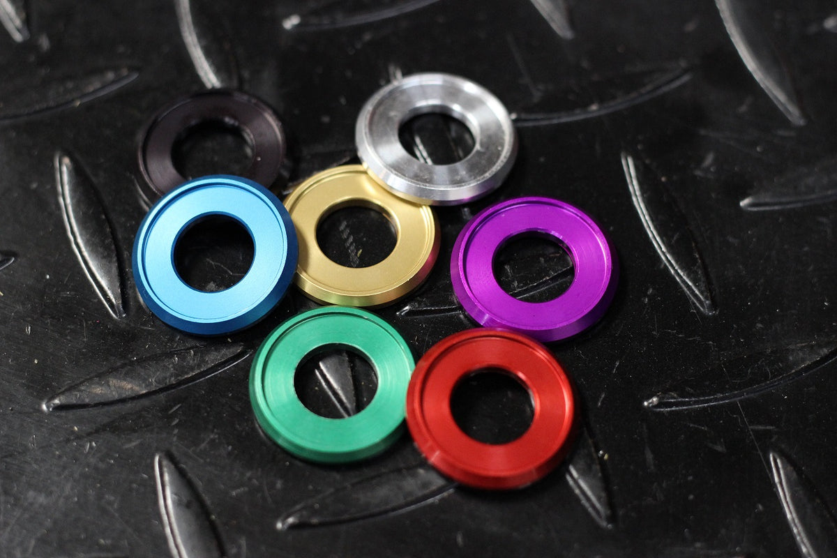 Anodized billet aluminum beauty washers in available colors