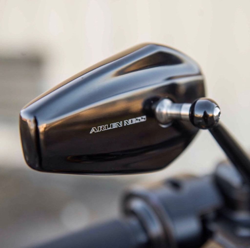 Arlen Ness Mini Stocker Red Mirrors (Left & Right) – Screw-In Universal Fit & Harley Compatible