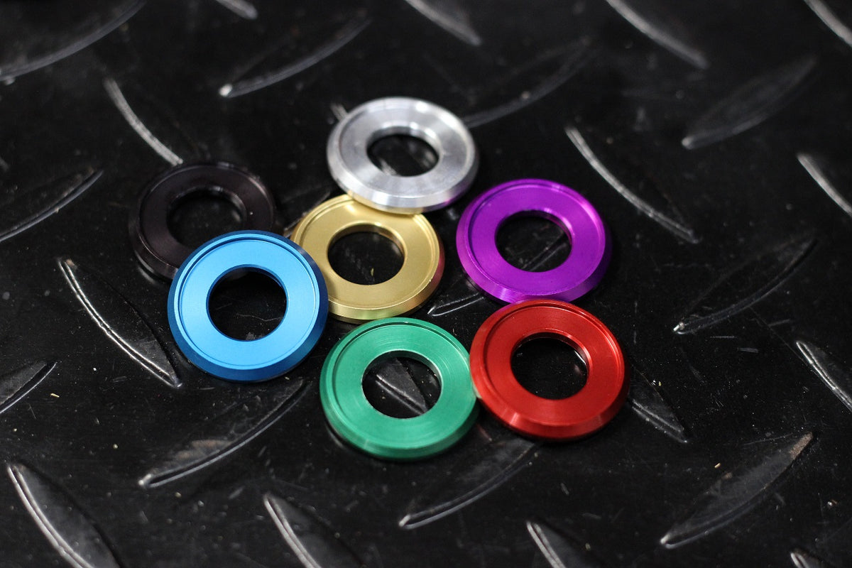 Anodized billet aluminum beauty washers in available colors