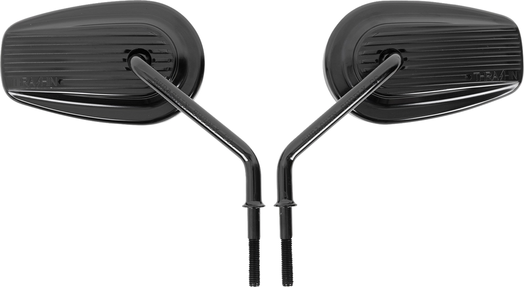 Thrashin Supply Billet Mini Mirrors in anodized black finned design