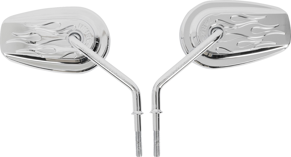 Left and right Thrashin Billet Mini Mirrors for Harley-Davidson chrome flames