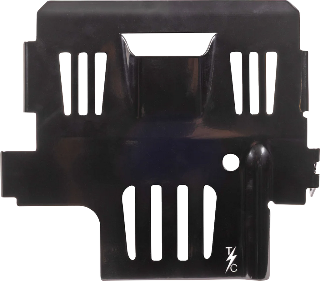 Black powder-coated Thrashin skid plate for Harley Road Glide