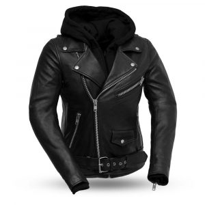 women's leather jacket with sweatshirt